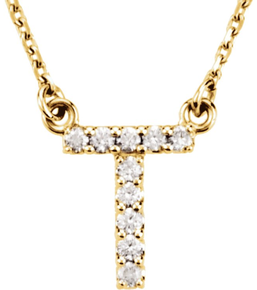 67311 Necklace Set 14K Yellow Initial T Natural Diamond Round 1.3 Mm I1, G-H 110 Ctw 16 In Polished 110 Ctw Natural Diamond Necklace