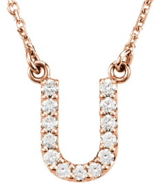 67311 Necklace Set 14K Rose Initial U Natural Diamond Round 1.3 Mm I1, G-H 18 Ctw 16 In Polished 18 Ctw Natural Diamond Necklace
