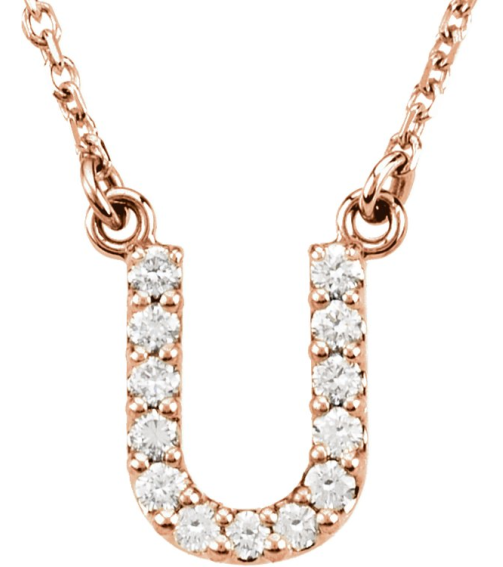 67311 Necklace Set 14K Rose Initial U Natural Diamond Round 1.3 Mm I1, G-H 18 Ctw 16 In Polished 18 Ctw Natural Diamond Necklace