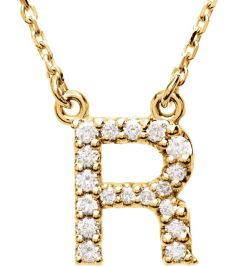 67311 Necklace Set 14K Yellow Initial R Natural Diamond Round I1, G-H 18 Ctw 16 In Polished 18 Ctw Natural Diamond Necklace