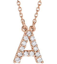 67311 Necklace Set 14K Rose Initial A Natural Diamond Round I1, G-H 18 Ctw 16 In Polished 18 Ctw Natural Diamond Necklace