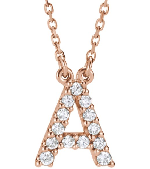67311 Necklace Set 14K Rose Initial A Natural Diamond Round I1, G-H 18 Ctw 16 In Polished 18 Ctw Natural Diamond Necklace