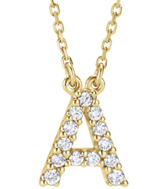 67311 Necklace Set 14K Yellow Initial A Natural Diamond Round I1, G-H 18 Ctw 16 In Polished 18 Ctw Natural Diamond Necklace