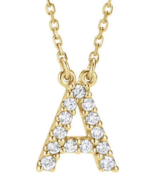 67311 Necklace Set 14K Yellow Initial A Natural Diamond Round I1, G-H 18 Ctw 16 In Polished 18 Ctw Natural Diamond Necklace
