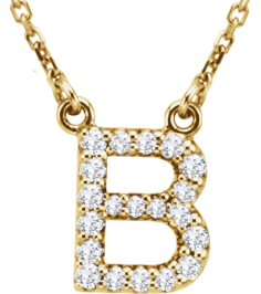 67311 Necklace Set 14K Yellow Initial B Natural Diamond Round I1, G-H 18 Ctw 16 In Polished 18 Ctw Natural Diamond Necklace