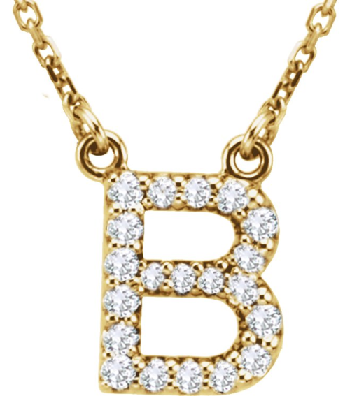 67311 Necklace Set 14K Yellow Initial B Natural Diamond Round I1, G-H 18 Ctw 16 In Polished 18 Ctw Natural Diamond Necklace