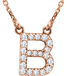 67311 Necklace Set 14K Rose Initial B Natural Diamond Round I1, G-H 18 Ctw 16 In Polished 18 Ctw Natural Diamond Necklace