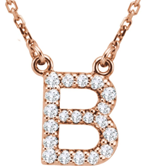 67311 Necklace Set 14K Rose Initial B Natural Diamond Round I1, G-H 18 Ctw 16 In Polished 18 Ctw Natural Diamond Necklace