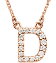 67311 Necklace Set 14K Rose Initial D Natural Diamond Round 1.2 Mm I1, G-H 18 Ctw 16 In Polished 18 Ctw Natural Diamond Necklace