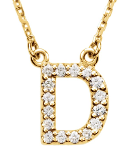 67311 Necklace Set 14K Yellow Initial D Natural Diamond Round 1.2 Mm I1, G-H 18 Ctw 16 In Polished 18 Ctw Natural Diamond Necklace
