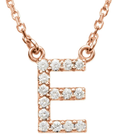 67311 Necklace Set 14K Rose Initial E Natural Diamond Round 1.3 Mm I1, G-H 18 Ctw 16 In Polished 18 Ctw Natural Diamond Necklace