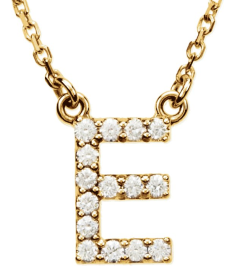 67311 Necklace Set 14K Yellow Initial E Natural Diamond Round 1.3 Mm I1, G-H 18 Ctw 16 In Polished 18 Ctw Natural Diamond Necklace