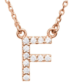 67311 Necklace Set 14K Rose Initial F Natural Diamond Round 1.3 Mm I1, G-H 18 Ctw 16 In Polished 18 Ctw Natural Diamond Necklace