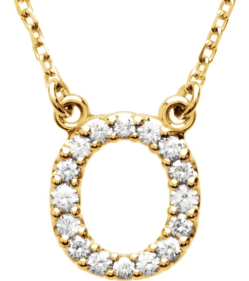 67311 Necklace Set 14K Yellow Initial O Natural Diamond Round I1, G-H 16 Ctw 16 In Polished 16 Ctw Natural Diamond Necklace