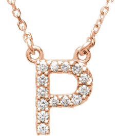 67311 Necklace Set 14K Rose Initial P Natural Diamond Round I1, G-H 18 Ctw 16 In Polished 18 Ctw Natural Diamond Necklace