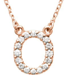 67311 Necklace Set 14K Rose Initial O Natural Diamond Round I1, G-H 18 Ctw 16 In Polished 18 Ctw Natural Diamond Necklace