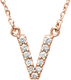 67311 Necklace Set 14K Rose Initial V Natural Diamond Round I1, G-H 110 Ctw 16 In Polished 110 Ctw Natural Diamond Necklace