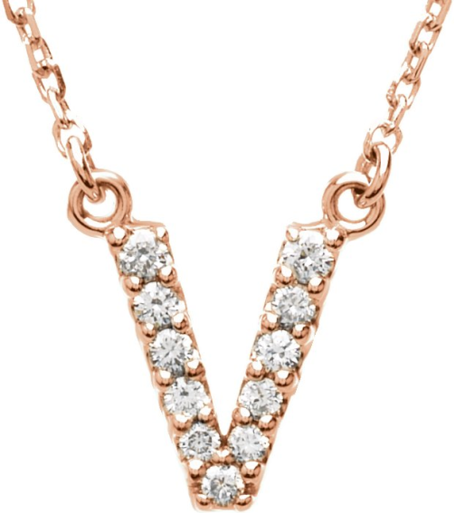 67311 Necklace Set 14K Rose Initial V Natural Diamond Round I1, G-H 110 Ctw 16 In Polished 110 Ctw Natural Diamond Necklace