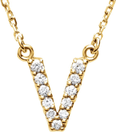 67311 Necklace Set 14K Yellow Initial V Natural Diamond Round I1, G-H 110 Ctw 16 In Polished 110 Ctw Natural Diamond Necklace