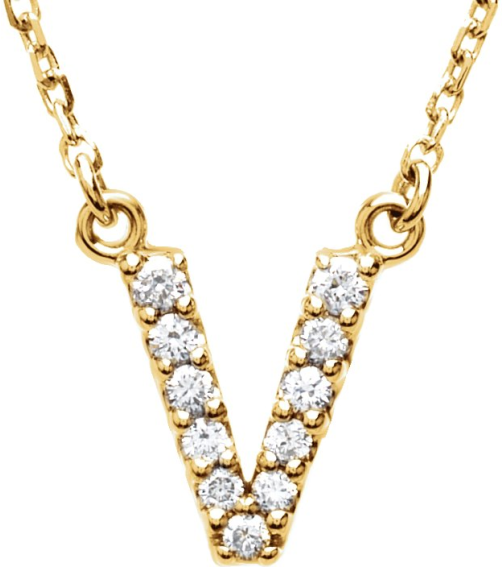 67311 Necklace Set 14K Yellow Initial V Natural Diamond Round I1, G-H 110 Ctw 16 In Polished 110 Ctw Natural Diamond Necklace