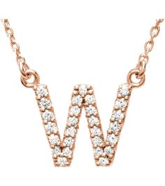67311 Necklace Set 14K Rose Initial W Natural Diamond Round I1, G-H 18 Ctw 16 In Polished 18 Ctw Natural Diamond Necklace