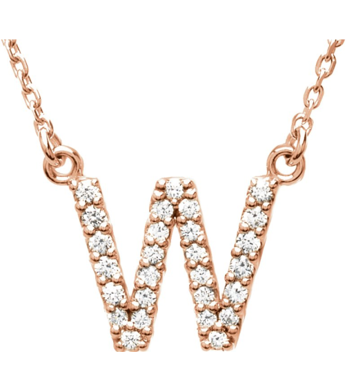 67311 Necklace Set 14K Rose Initial W Natural Diamond Round I1, G-H 18 Ctw 16 In Polished 18 Ctw Natural Diamond Necklace