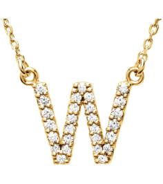 67311 Necklace Set 14K Yellow Initial W Natural Diamond Round I1, G-H 18 Ctw 16 In Polished 18 Ctw Natural Diamond Necklace