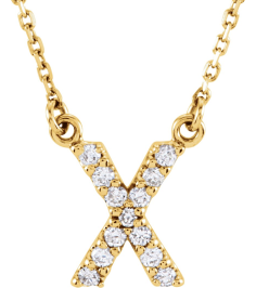 67311 Necklace Set 14K Yellow Initial X Natural Diamond Round 1.2 Mm I1, G-H 18 Ctw 16 In Polished 18 Ctw Natural Diamond Necklace