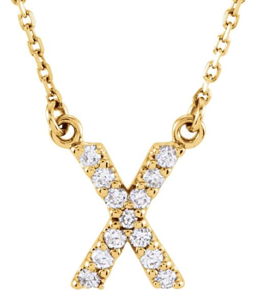 67311 Necklace Set 14K Yellow Initial X Natural Diamond Round 1.2 Mm I1, G-H 18 Ctw 16 In Polished 18 Ctw Natural Diamond Necklace