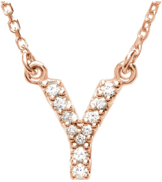 67311 Necklace Set 14K Rose Initial Y Natural Diamond Round I1, G-H 0.08 Ctw 16 In Polished .08 Ctw Natural Diamond Necklace