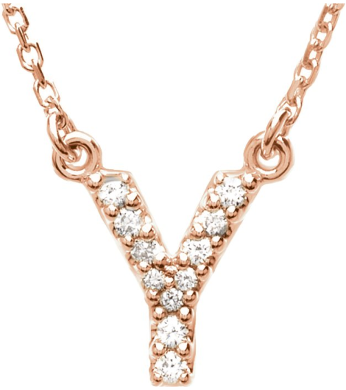 67311 Necklace Set 14K Rose Initial Y Natural Diamond Round I1, G-H 0.08 Ctw 16 In Polished .08 Ctw Natural Diamond Necklace