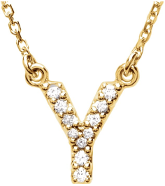 67311 Necklace Set 14K Yellow Initial Y Natural Diamond Round I1, G-H 0.08 Ctw 16 In Polished .08 Ctw Natural Diamond Necklace