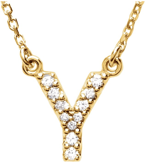 67311 Necklace Set 14K Yellow Initial Y Natural Diamond Round I1, G-H 0.08 Ctw 16 In Polished .08 Ctw Natural Diamond Necklace
