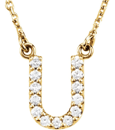67311 Necklace Set 14K Yellow Initial U Natural Diamond Round 1.3 Mm I1, G-H 18 Ctw 16 In Polished 18 Ctw Natural Diamond Necklace