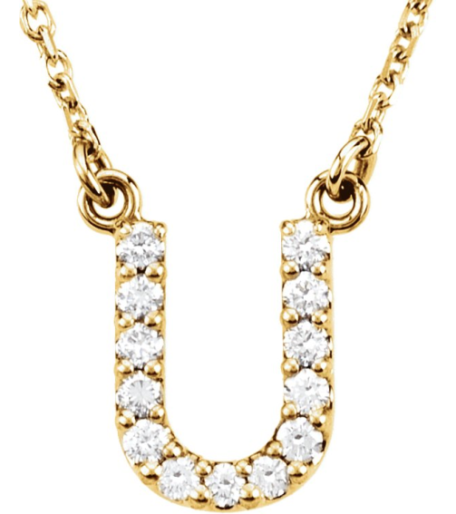 67311 Necklace Set 14K Yellow Initial U Natural Diamond Round 1.3 Mm I1, G-H 18 Ctw 16 In Polished 18 Ctw Natural Diamond Necklace