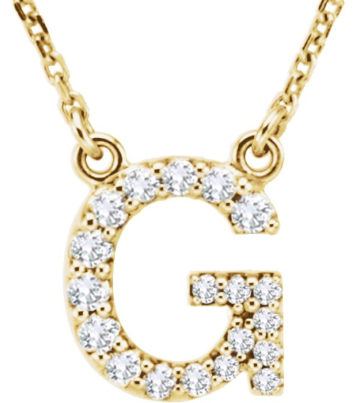 67311 Necklace Set 14K Yellow Initial G Natural Diamond Round 1.2 Mm I1, G-H 16 Ctw 16 In Polished 16 Ctw Natural Diamond Necklace