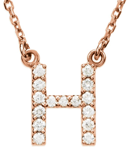 67311 Necklace Set 14K Rose Initial H Natural Diamond Round I1, G-H 18 Ctw 16 In Polished 18 Ctw Natural Diamond Necklace