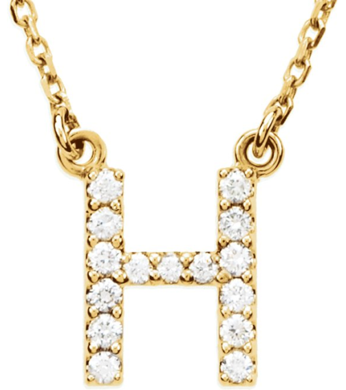67311 Necklace Set 14K Yellow Initial H Natural Diamond Round I1, G-H 18 Ctw 16 In Polished 18 Ctw Natural Diamond Necklace