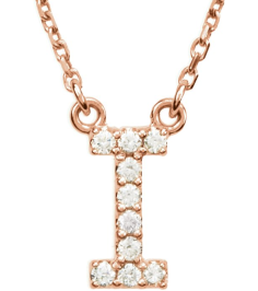 67311 Necklace Set 14K Rose Initial I Natural Diamond Round 1.3 Mm I1, G-H 0.08 Ctw 16 In Polished .08 Ctw Natural Diamond Necklace