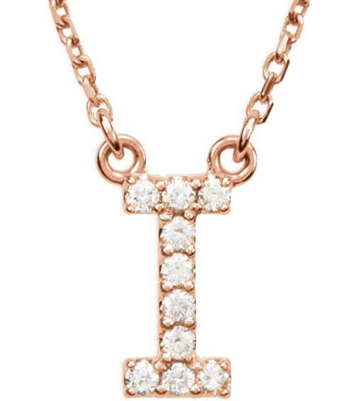 67311 Necklace Set 14K Rose Initial I Natural Diamond Round 1.3 Mm I1, G-H 0.08 Ctw 16 In Polished .08 Ctw Natural Diamond Necklace