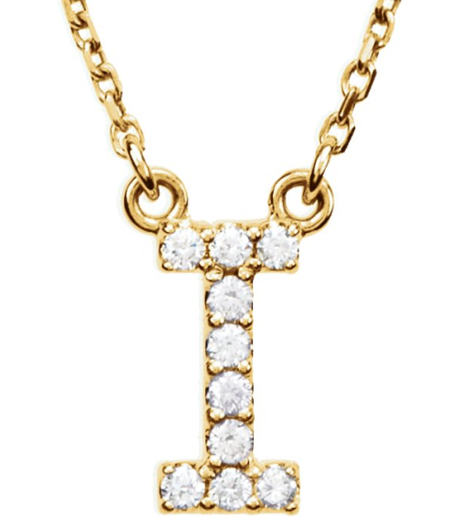 67311 Necklace Set 14K Yellow Initial I Natural Diamond Round 1.3 Mm I1, G-H 0.08 Ctw 16 In Polished .08 Ctw Natural Diamond Necklace