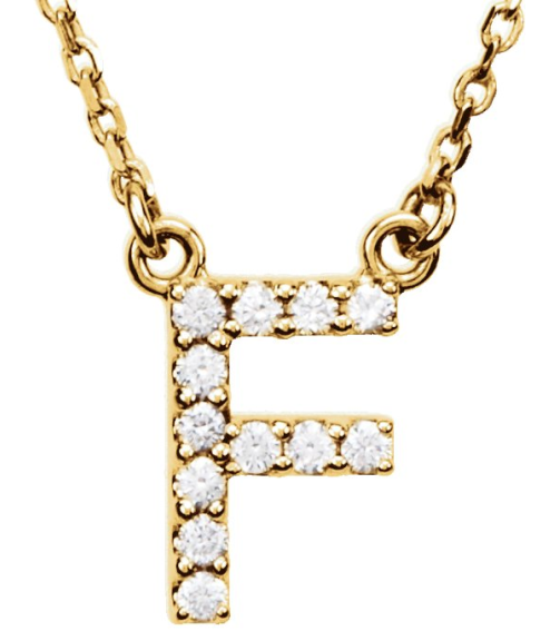 67311 Necklace Set 14K Yellow Initial F Natural Diamond Round 1.3 Mm I1, G-H 18 Ctw 16 In Polished 18 Ctw Natural Diamond Necklace