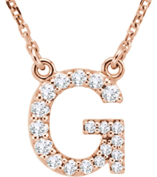 67311 Necklace Set 14K Rose Initial G Natural Diamond Round 1.2 Mm I1, G-H 18 Ctw 16 In Polished 18 Ctw Natural Diamond Necklace