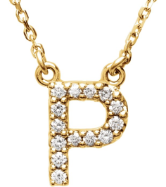 67311 Necklace Set 14K Yellow Initial P Natural Diamond Round I1, G-H 18 Ctw 16 In Polished 18 Ctw Natural Diamond Necklace