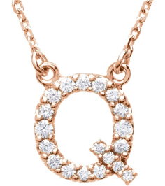 67311 Necklace Set 14K Rose Initial Q Natural Diamond Round I1, G-H 18 Ctw 16 In Polished 18 Ctw Natural Diamond Necklace
