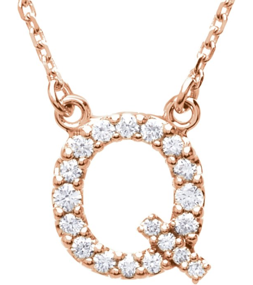 67311 Necklace Set 14K Rose Initial Q Natural Diamond Round I1, G-H 18 Ctw 16 In Polished 18 Ctw Natural Diamond Necklace
