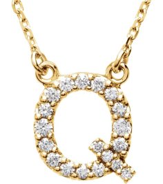 67311 Necklace Set 14K Yellow Initial Q Natural Diamond Round I1, G-H 16 Ctw 16 In Polished 16 Ctw Natural Diamond Necklace