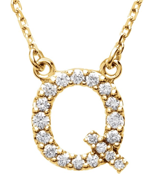 67311 Necklace Set 14K Yellow Initial Q Natural Diamond Round I1, G-H 16 Ctw 16 In Polished 16 Ctw Natural Diamond Necklace