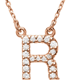 67311 Necklace Set 14K Rose Initial R Natural Diamond Round I1, G-H 18 Ctw 16 In Polished 18 Ctw Natural Diamond Necklace