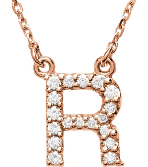 67311 Necklace Set 14K Rose Initial R Natural Diamond Round I1, G-H 18 Ctw 16 In Polished 18 Ctw Natural Diamond Necklace